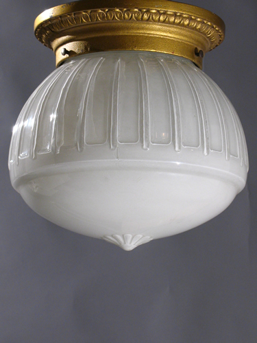 Cast Iron Flush Fixture with Milk Glass Shade